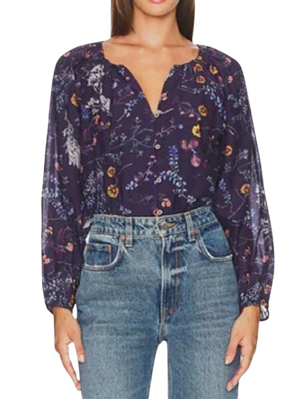 Cleobella Catherine Blouse Viviana Floral Print Sz XS Purple V-Neck Bohemian